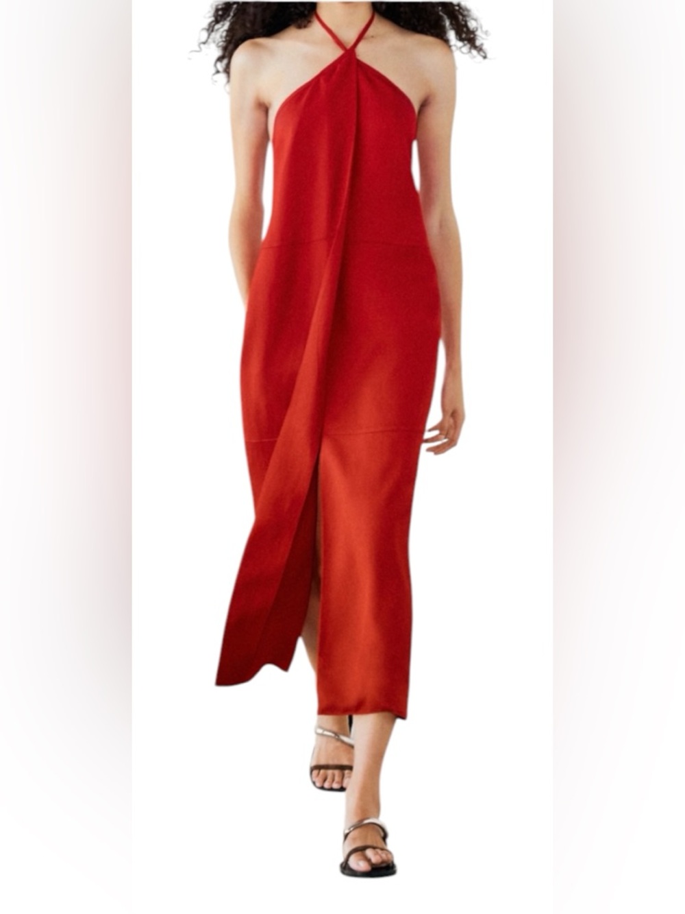 Sleeveless Red Halter Maxi Dress